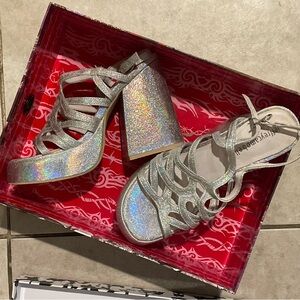 Jeffrey Campbell Silver Glitter Platform Heels